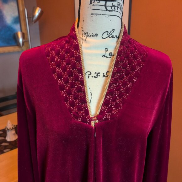 Adonna VTG Robe Lounger Velvet Velour Red & Gold Caftan House Gown Sz S - Picture 2 of 12
